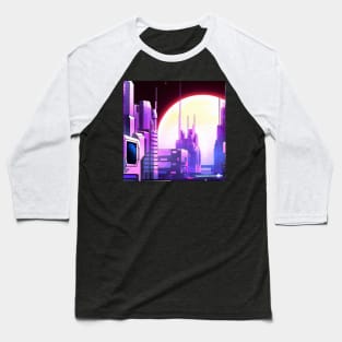Retro Futuristic Cityscape Baseball T-Shirt
